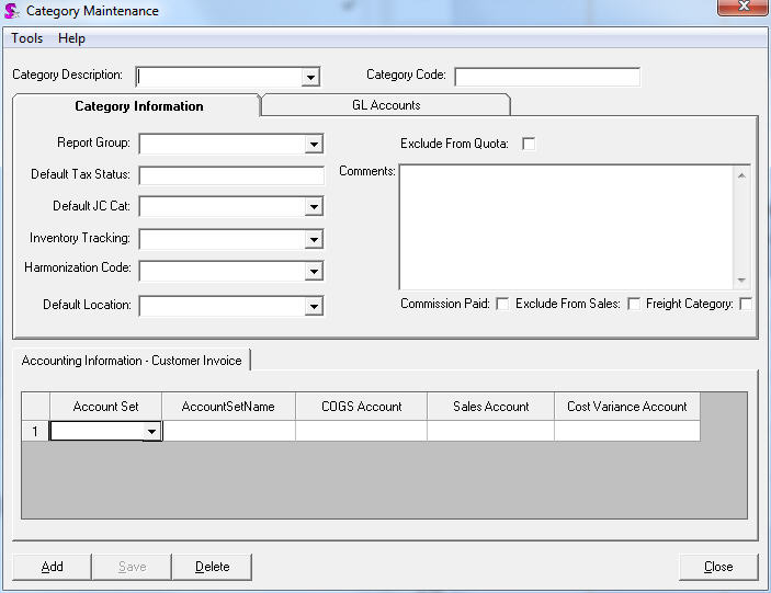 Category Maintenance form
