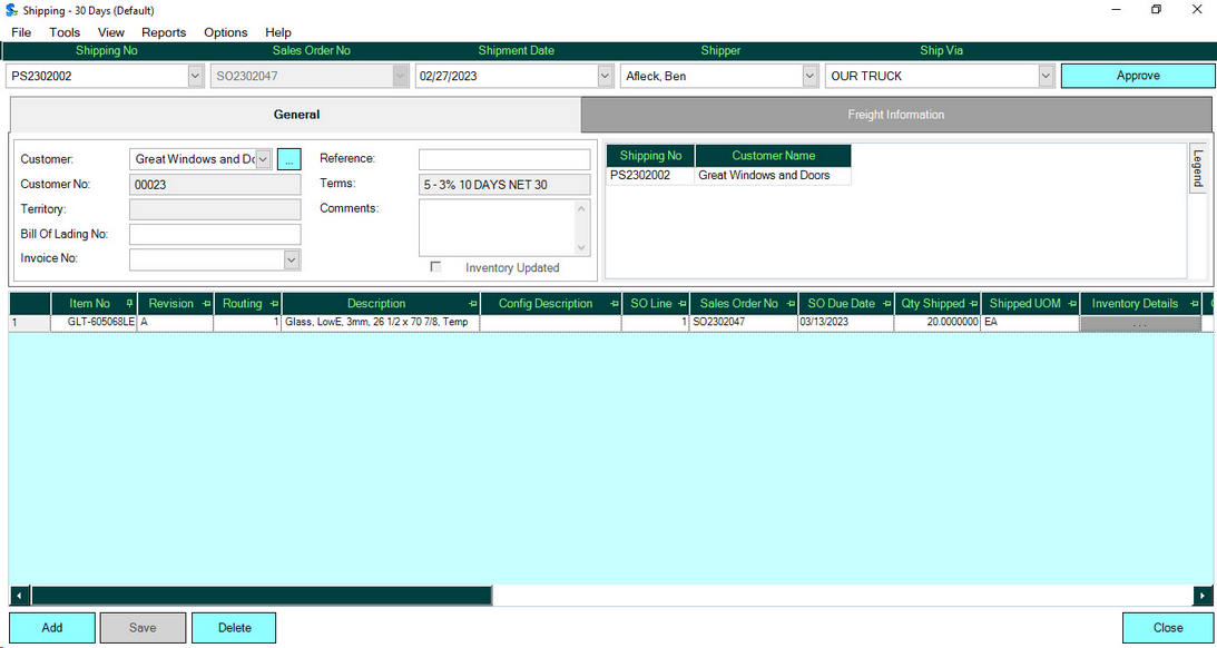 Shipping form with sample message centre